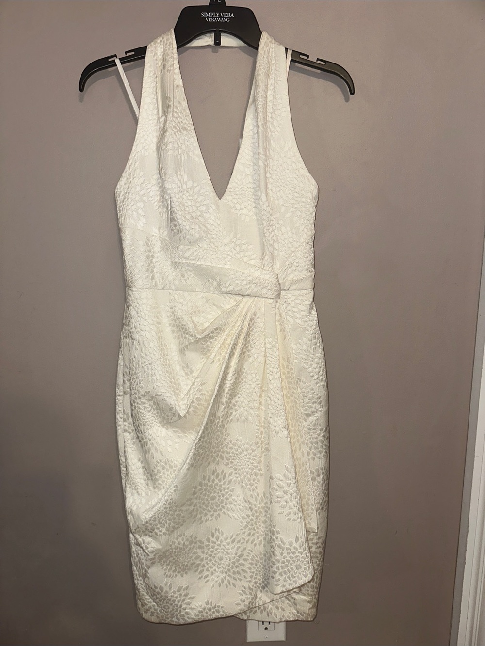 Maggy London Ivory Textured Halter Mini Dress